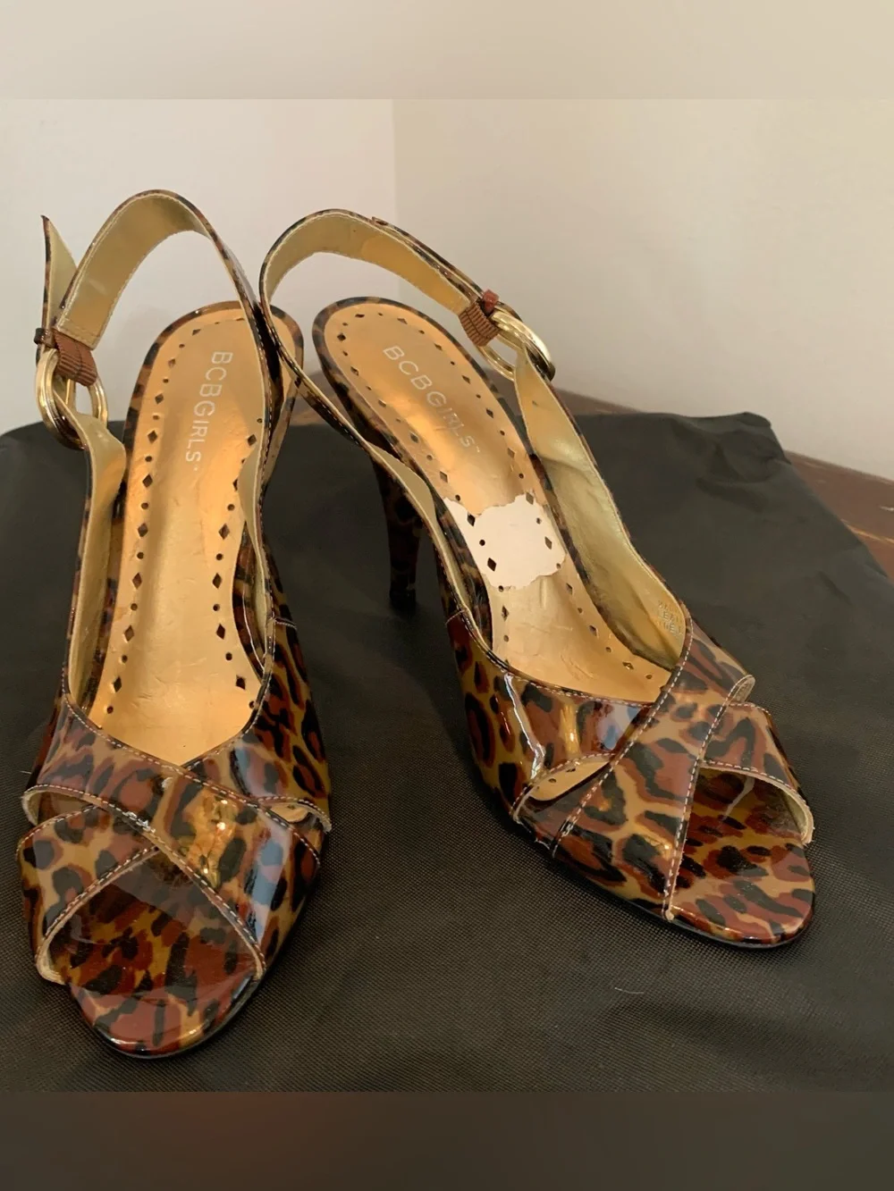 BCBGirls Leopard Print Slingback Peep-Toe Heels